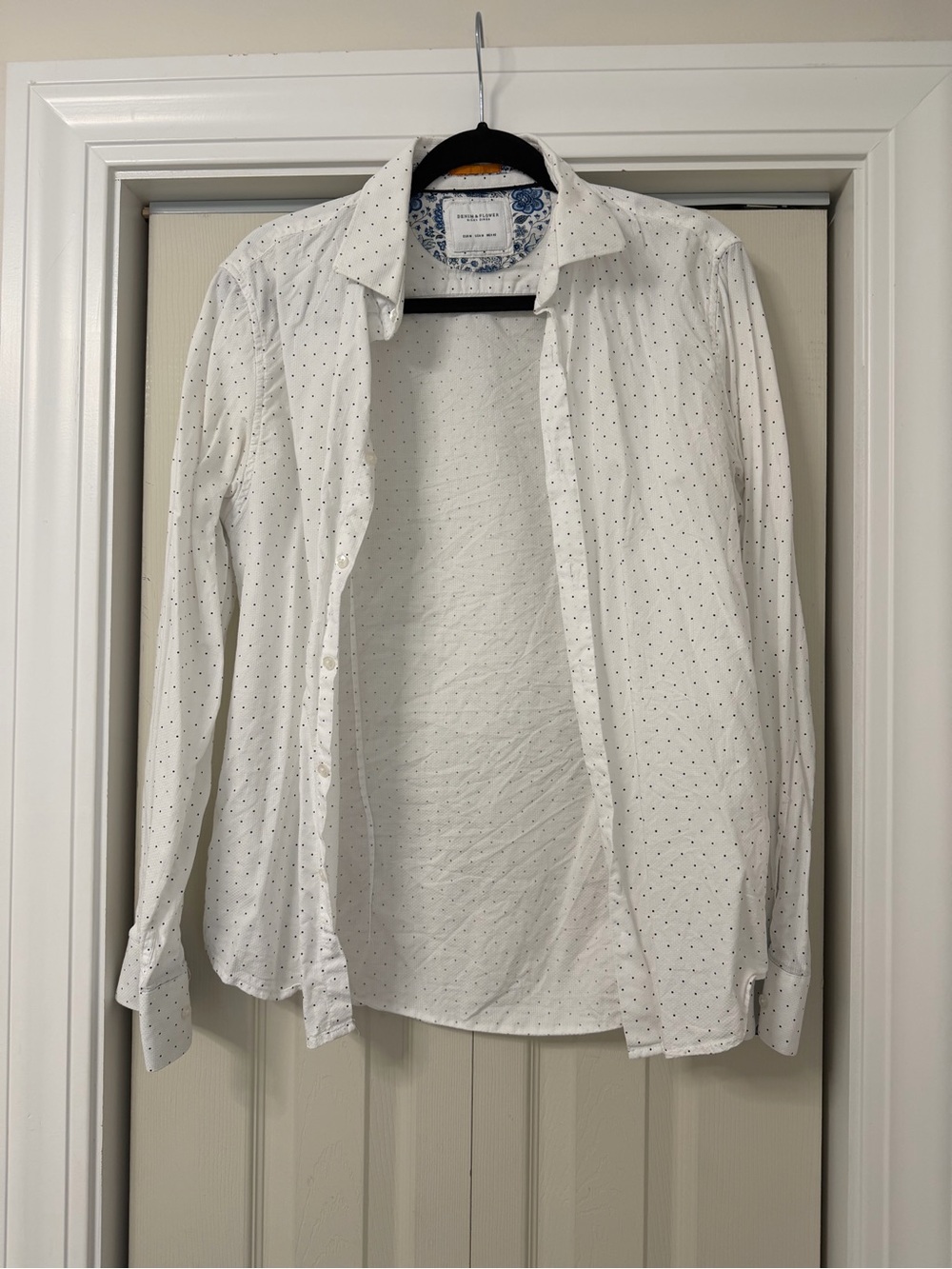 Denim & Flower Men's White Button-Up Shirt Jacket with Micro Dots